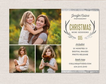 Christmas Mini Session Template - Holiday Photography Marketing Board - Silver Antlers MC012 - INSTANT DOWNLOAD