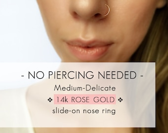 14k Rose Gold Faux nose ring - Medium Delicate Rose Gold fake nose ring - Gold Faux nose hoop - Fake nose hoop - Clip On nose ring