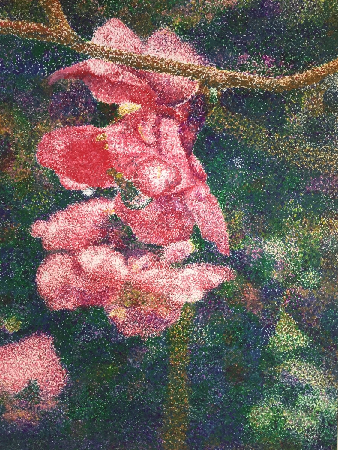 Original Art Pointillism of flowers done in oil pastels