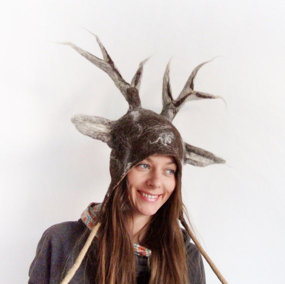 Deer Antler Hat - Moose Hat - Cosplay LARP Horns Headdress - Deer Hat ...