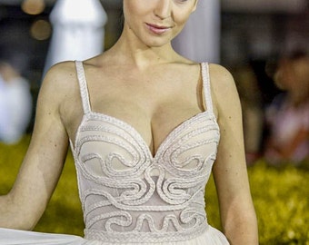 Low back wedding dress, Sexy Wedding Dress, Champagne wedding dress, Unique wedding dress, Chiffon wedding dress, Beach wedding dress
