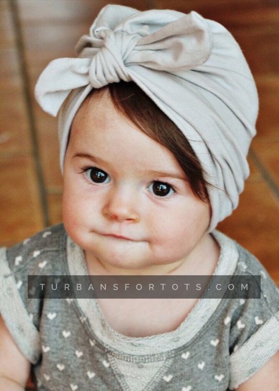Light Gray baby turban hat with bow