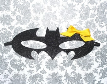 Adorable Batman Batgirl Cat Woman Glitter Mask Headband for Baby Girl 0-12 Months Old, Child, or Adult First Halloween Robin Mask