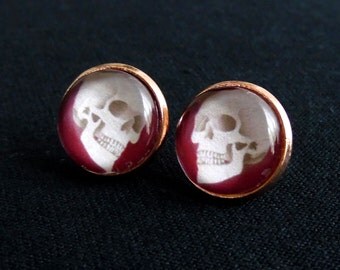 Blood Skull Stud Earrings-Halloween Earrings-Skull Earrings-Gothic Earrings-Skull Jewelry-Skulls-Goth Jewelry-Goth Earrings