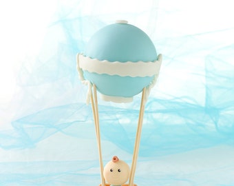 Hot Air Balloon Cake Topper-Handmade Cold Porcelain Baby Boy Hot Air Balloon-Baby Shower Baptism Christening Birthday Party Custom Name-Clay