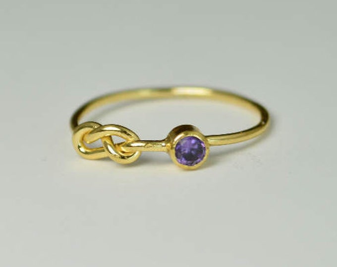 14k Gold Amethyst Infinity Ring, 14k Gold Ring, Stackable Rings, Mothers Ring, February Birthstone Ring, Gold Infinity Ring, Gold Knot Ring