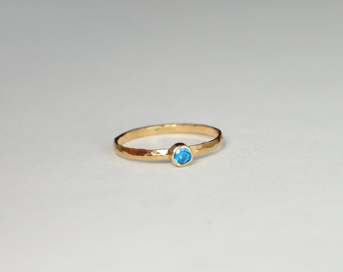 Classic Solid 14k Rose Gold Blue Zircon Ring, 3mm Solitaire, Solitaire, Real Gold, December Birthstone, Mothers Ring, Solid Rose Gold, band