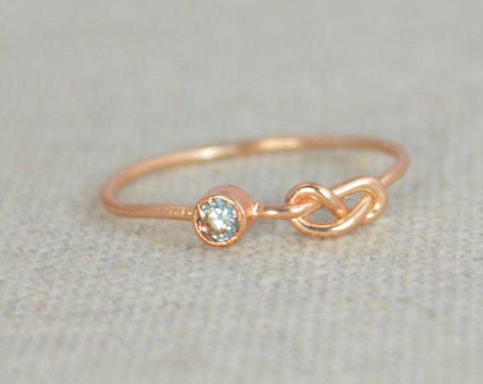 Aquamarine Infinity Ring, Rose Gold Filled Ring, Stackable Rings, Mothers Ring, March Birthstone Ring, Rose Gold Knot Ring, Band