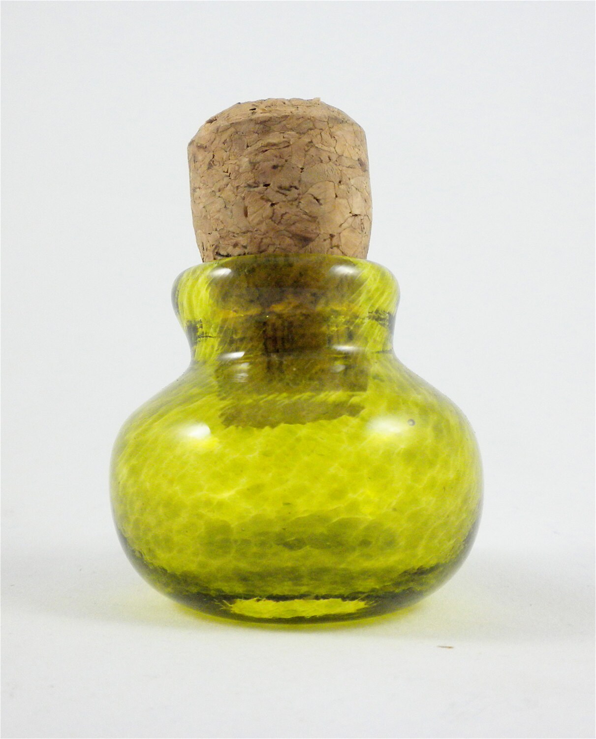 Glass Jar hand blown glass jar with cork spotted olive green