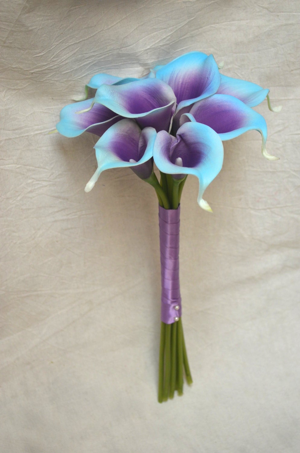 Blue Purple Calla lilies Silk Bridesmaids Bouquets