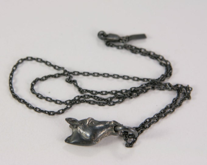 Men Jewelry Gift Black Sterling Silver Horse Head Pendant Necklace Hallmark for British Silver 925