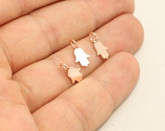 Hamsa, 5 pcs Rose Gold Hamsa Charm, 7,5x12mm , Gold Hamsa Jewelry Findings, Rose Gold Hamsa Pendant, Turkish Hamsa , ROSE44