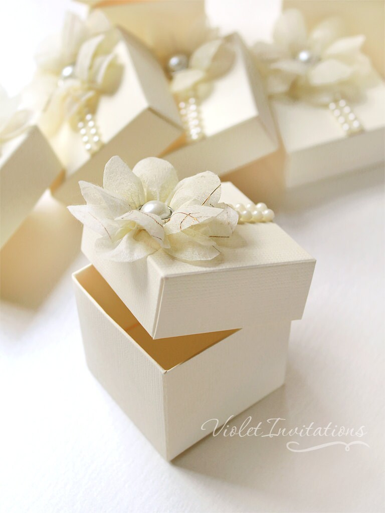 Set of 5 Ivory Flower Gift Boxes Wedding by VioletInvitations