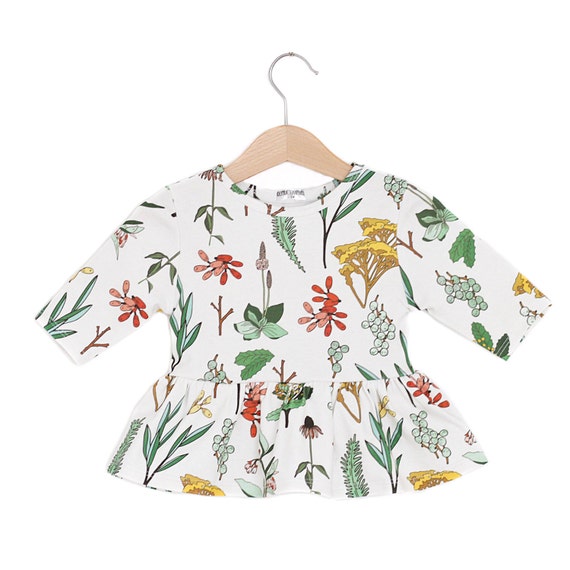Coton bio à base de plantes bébé/jeune enfant fille demi de longueur manches haut
