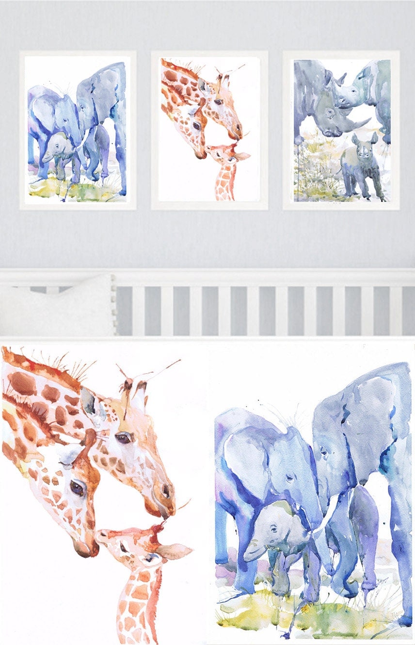 Zoo Animal Nursery Decor Family of 3 Set of 3 Prints