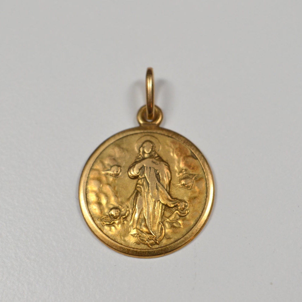 Vintage 750 18k Gold Religious Medal Italian 3 g Signed 750 1