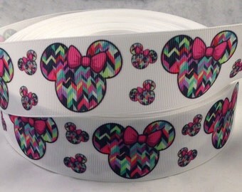 Mouse Chevron Ribbon - Colorful Chevron Mouse 1.5 Inch Grosgrain Ribbon for Hairbows, crafting and more! Colorful mouse ribbon with bow