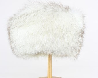 TURKISTUKKU 1970s Vintage Arctic Fox Fur Hat White Smokey Brown Winter Wedding Baptism Size S – M / UK 6 7/8 / USA 7