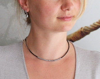 Bead choker, small bead choker, silver black choker, thin black choker, tiny bead choker, small choker, small bead choker, silver choker