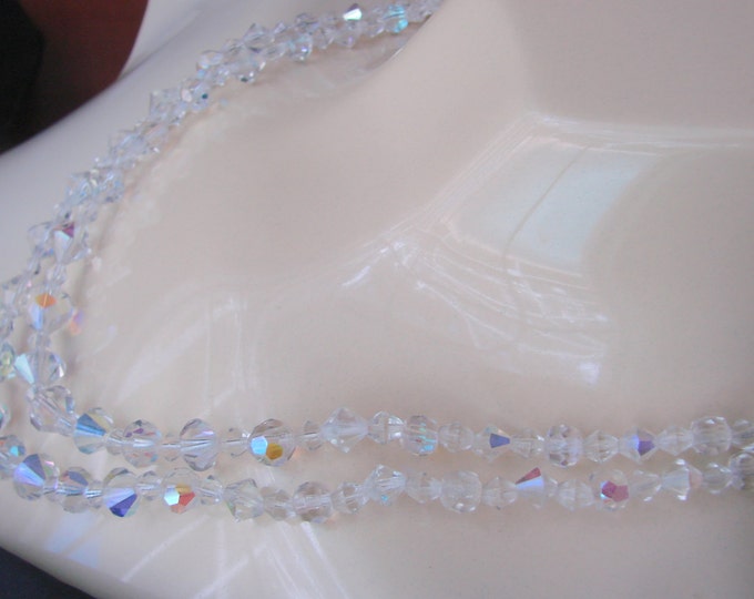 Mid Century Austrian Crystal Bead Necklace / Aurora Borealis / Bridal Wedding / Vintage Jewelry / Jewellery