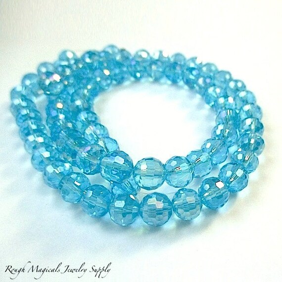 Aqua Beads 8mm Crystals Aquamarine Glass by RoughMagicalSupplies