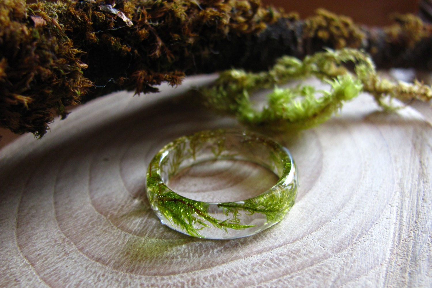 Real Moss Ring Nature Ring Resin green moss ring Terrarium