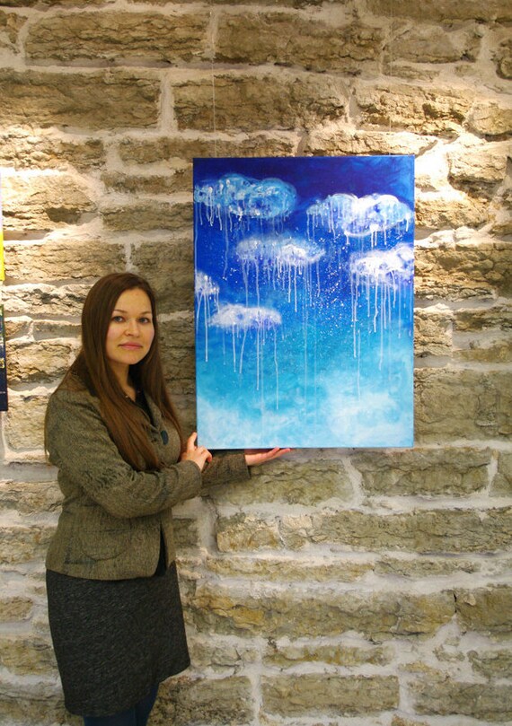 Blau kunst gemälde leinwand blau aqua malerei malerei von artbyasta Wanddeko türkis blau