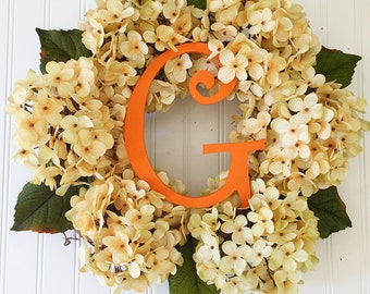 Thanksgiving wreath, fall door wreath, wreath fall, fall wreath, fall home decor, hydrangea wreath, monogram wreath, personalized wreath