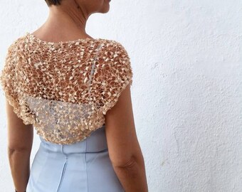 Gold bolero, knit shrug, wedding shawl, gold shrug, wedding knit shrug, gold shrug bolero, party dress, loose knit