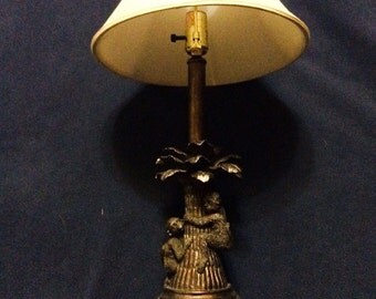 Vintage Bronze Monkey Table Lamp with Lamp Shade, Desk Lamp, Lighting, Home Decor, Table Decor, Monkeys, Coconut Tree