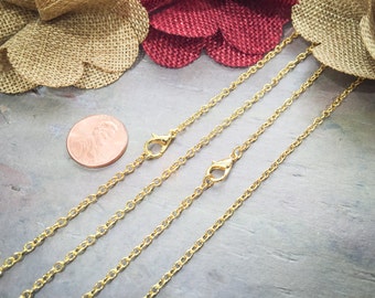 20 Gold Plated Necklaces / Petite Cable Link / Lobster Clasp / 2x3mm / 18 20 22 24 Inch Charm Bracelet Chain Jewelry DIY / BULK ZF241-20