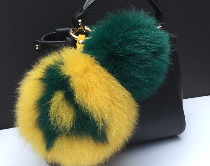 Monogram Letter made to order fox fur custom letter bag charm pom pom keyring keychain fur bag accessory