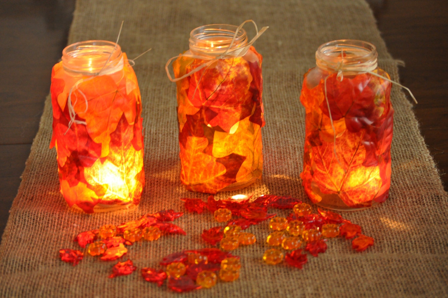 Set of 3 Leaf Mason Jars Leaf Jars Autumn Leaves Jars