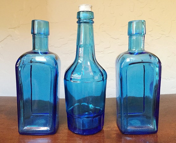 Trio Of Blue Glass Bottles Wheaton NJ New Jersey