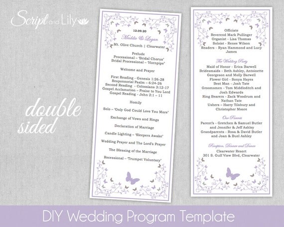 Wedding Program Template Double Sided DIY DOWNLOAD Edit Wedding Program Template Double Sided DIY DOWNLOAD Edit