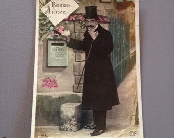 Vintage French Christmas Postcard - Bonne Annee Gentleman