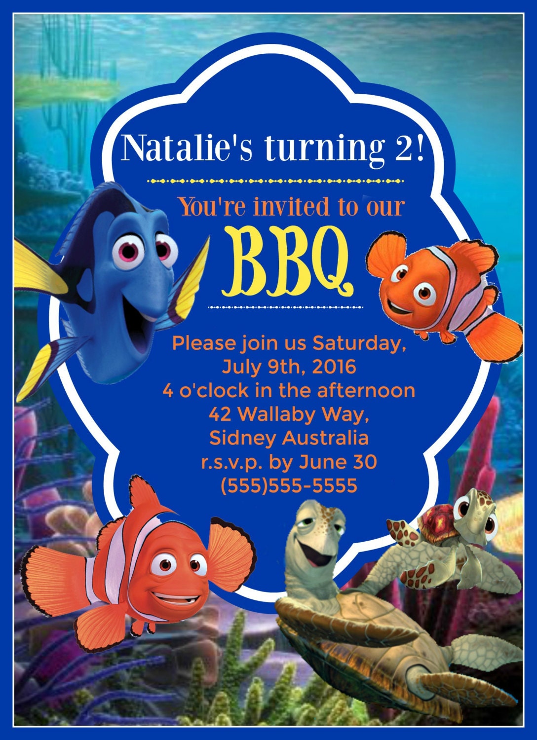 Finding Dory Birthday Invitation-Digital Download