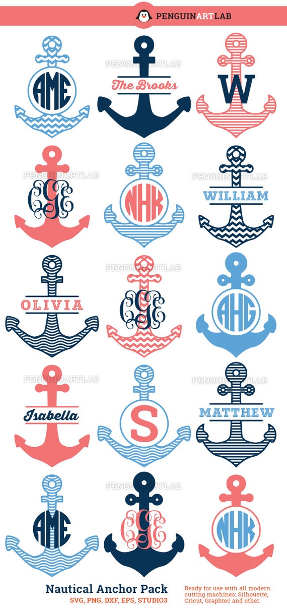 Download Anchor Monogram Frames SVG Cutting Files by PenguinArtLab ...