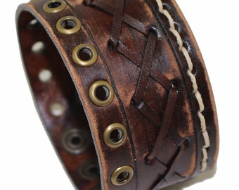 Genuine leather bracelet leather cuff first class leather wristband men's bracelet worn brown