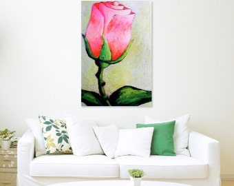 Sale! 60 x 90 cm, pink rose, rose painting, pink painting, rose floral, floral art, floral painting, rose picture, rose art, rose wall art