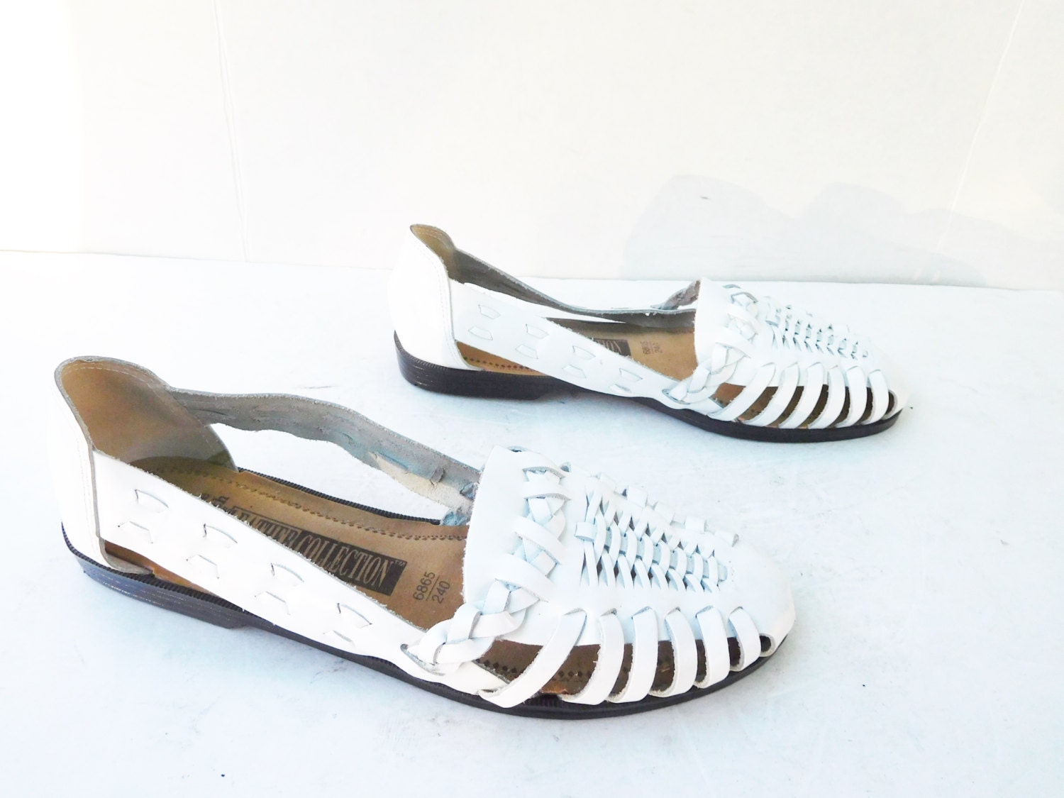 vintage White Woven Leather Huarache Sandals / The leather Collection ...