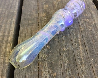 Color Changing Glass Chillum With Purple Wisteria Paint Splatter Pattern