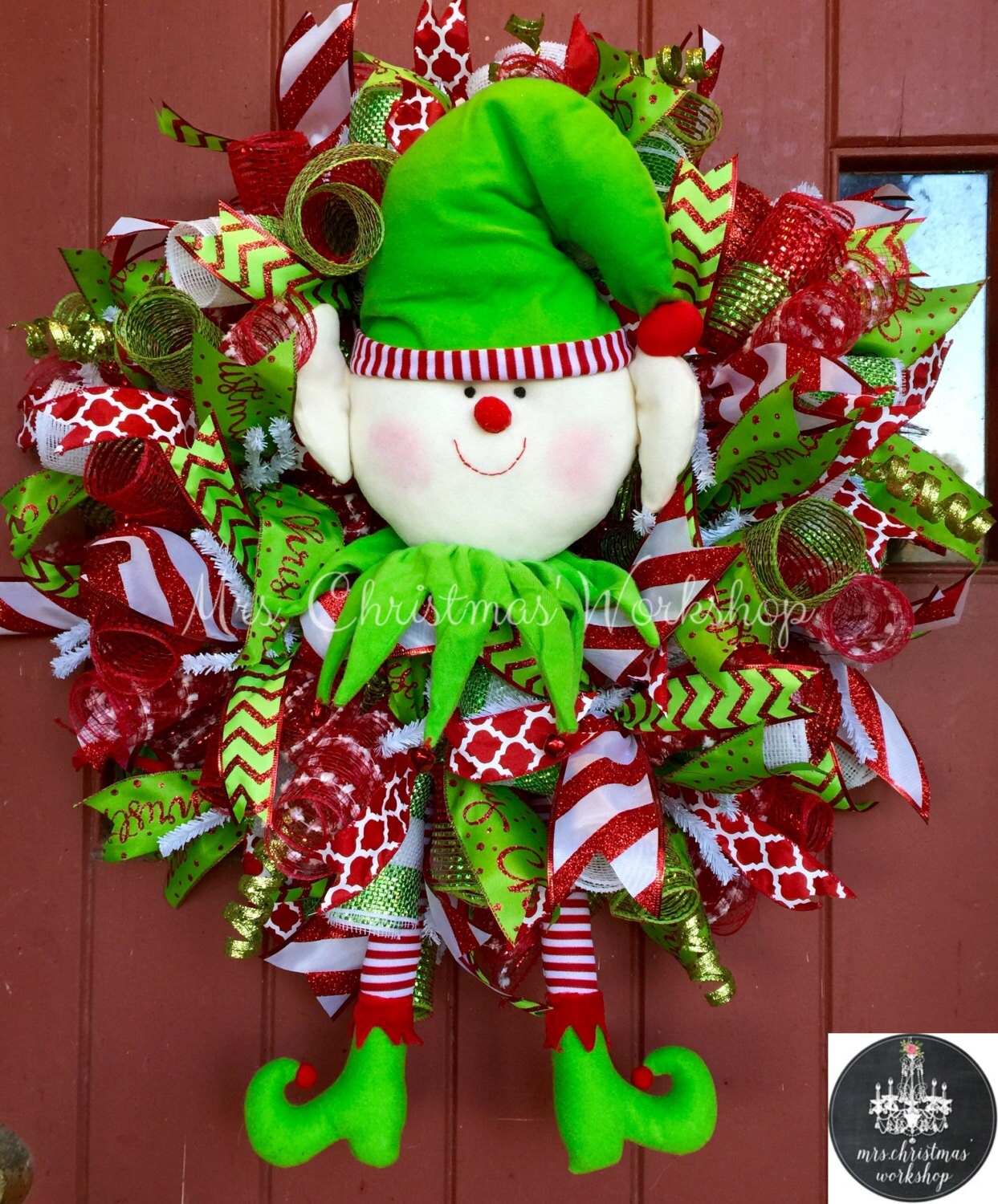 Christmas wreath elf wreath with legs deco mesh wreath elf hat