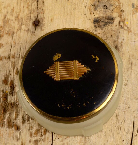 Vintage Powder Jar Powder Puff Box Glass Base with by AvaAndSnow