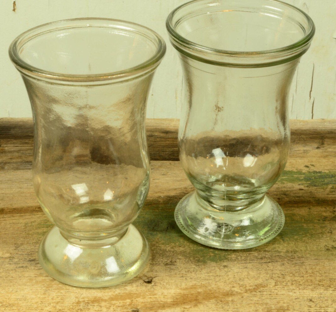 Pair Of Vintage Footed Glass Jelly Jars Juice Glasses Shrimp