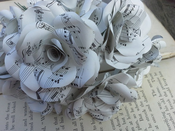 9 x Sheet Music Paper Flowers Paper Roses Handmade Paper