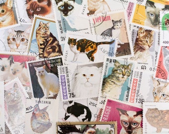 20 x Vintage Cat Postage Stamps Junk Journal Meow Collage Paper Ephemera All Different Crazy Cat Lady Lot Paper Supplies Scrapbooking