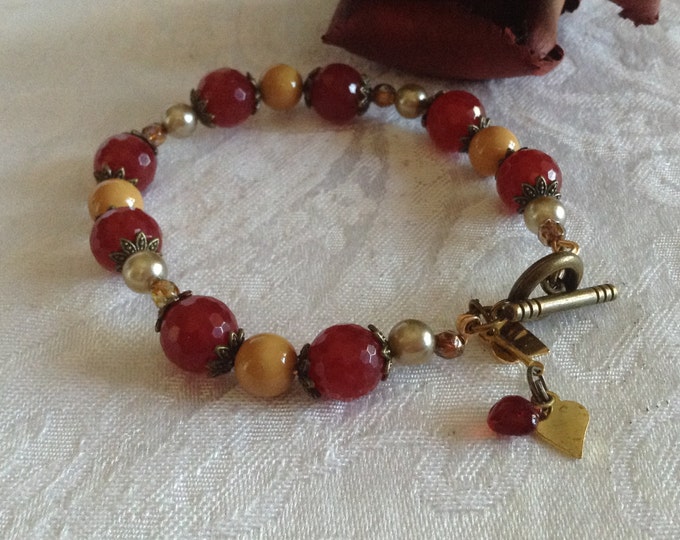 Marsala Heart Bracelet...Jade/Glass Bead Bracelet
