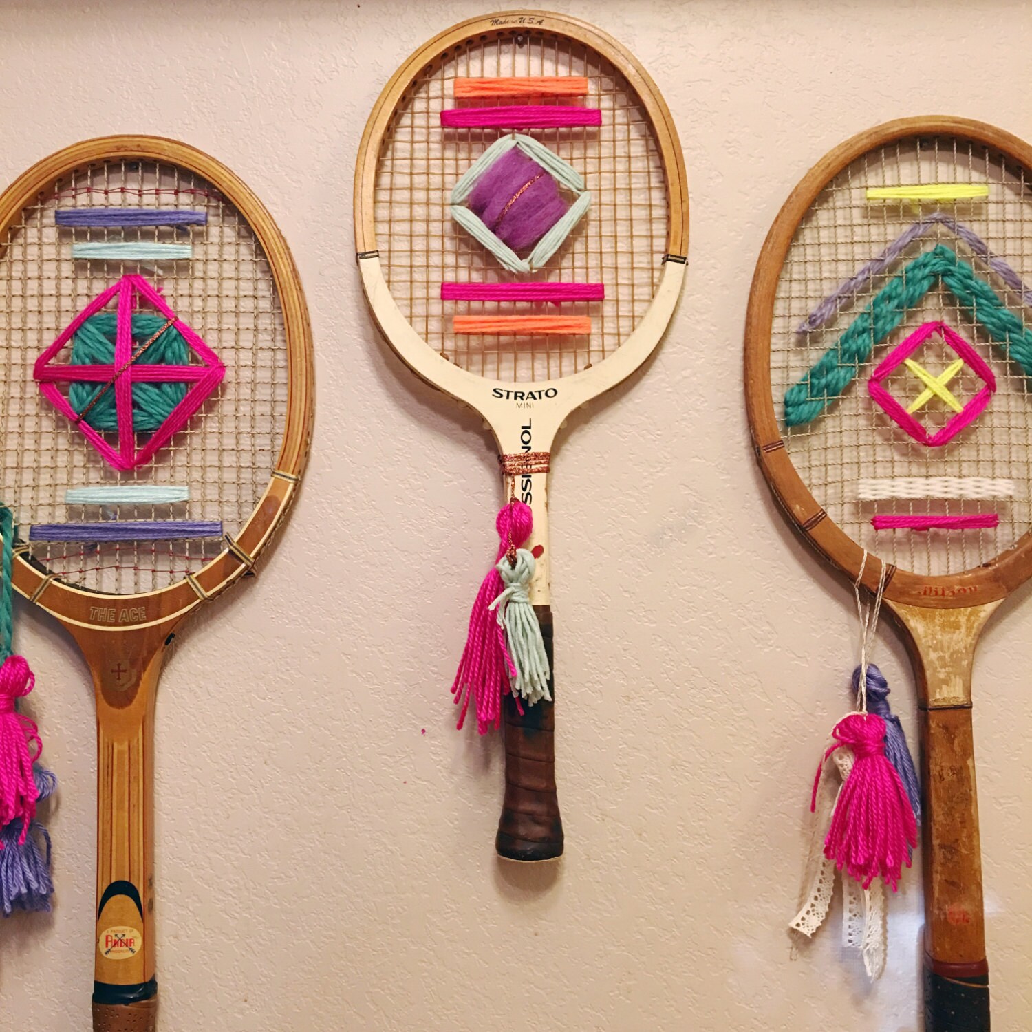 Custom Vintage Tennis Racket Woven Wall Hanging