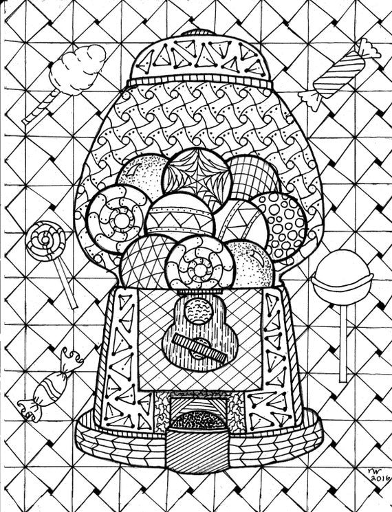 Items similar to Gumball Machine Zentangle Coloring Page